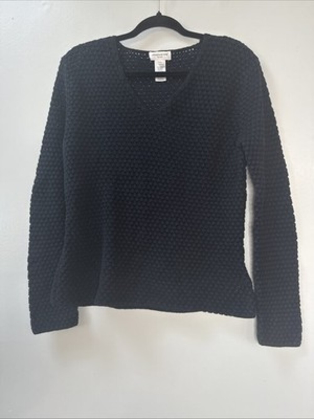 Jones New York Crochet Open Knit Sweater Black Lightweight Pullover large